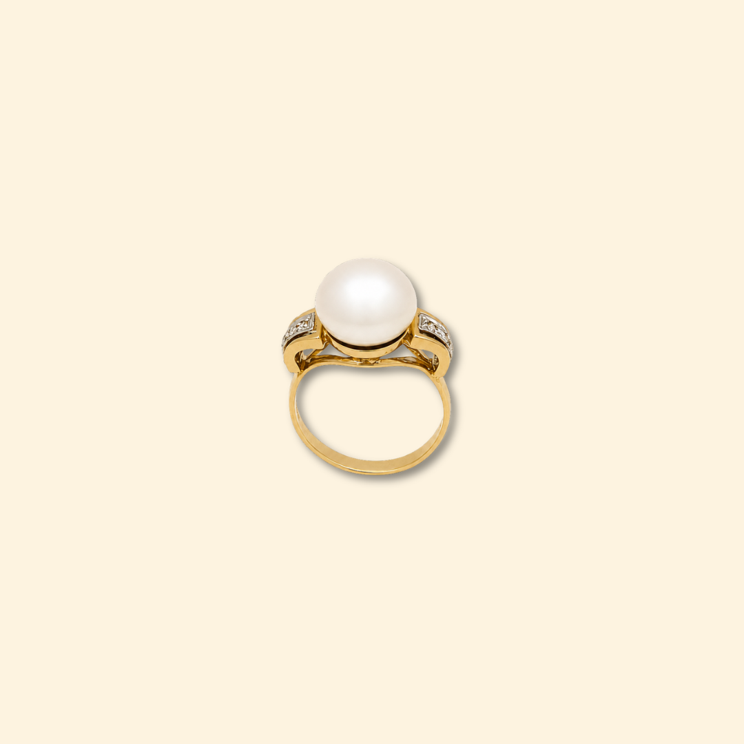 Freshwater White Pearl & Diamond Bow Ring