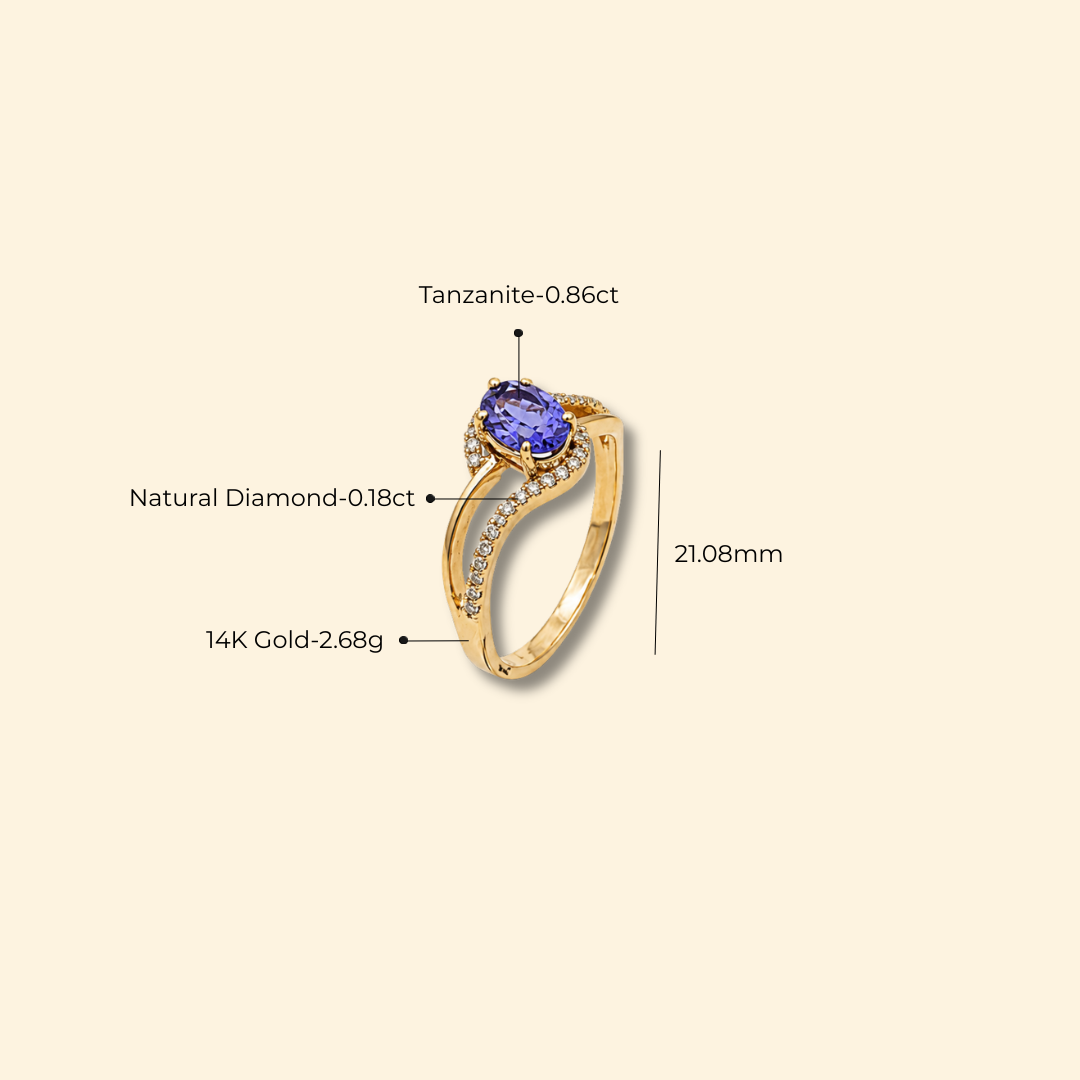 Oval Tanzanite & Diamond Crossover Ring