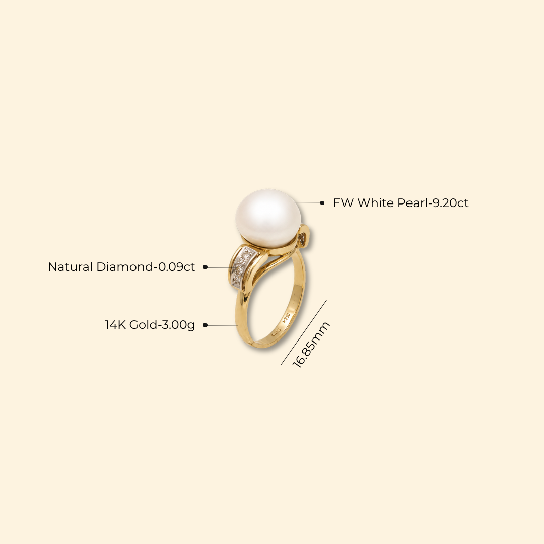 Freshwater White Pearl & Diamond Bow Ring