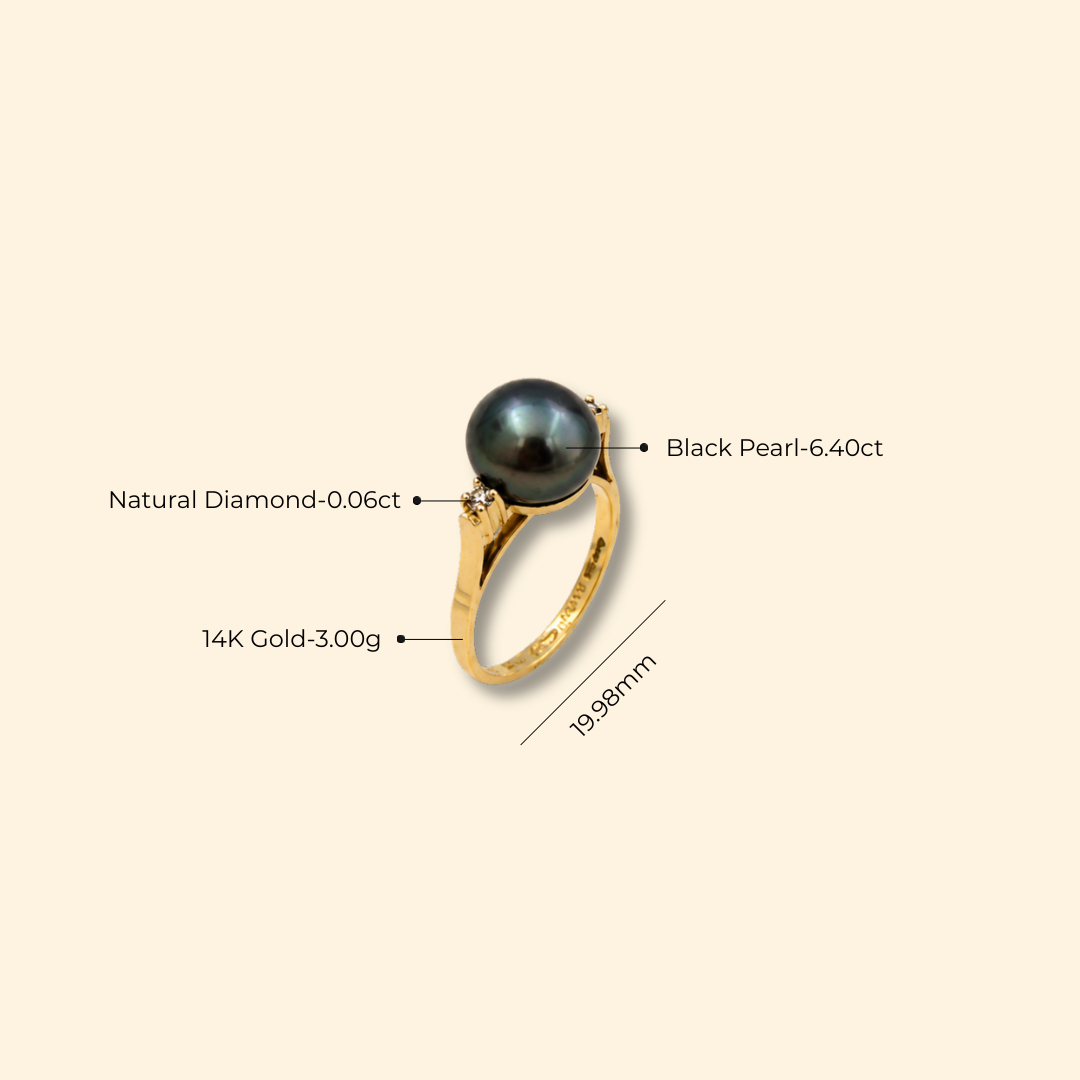 Freshwater Black Pearl & Diamond Ring