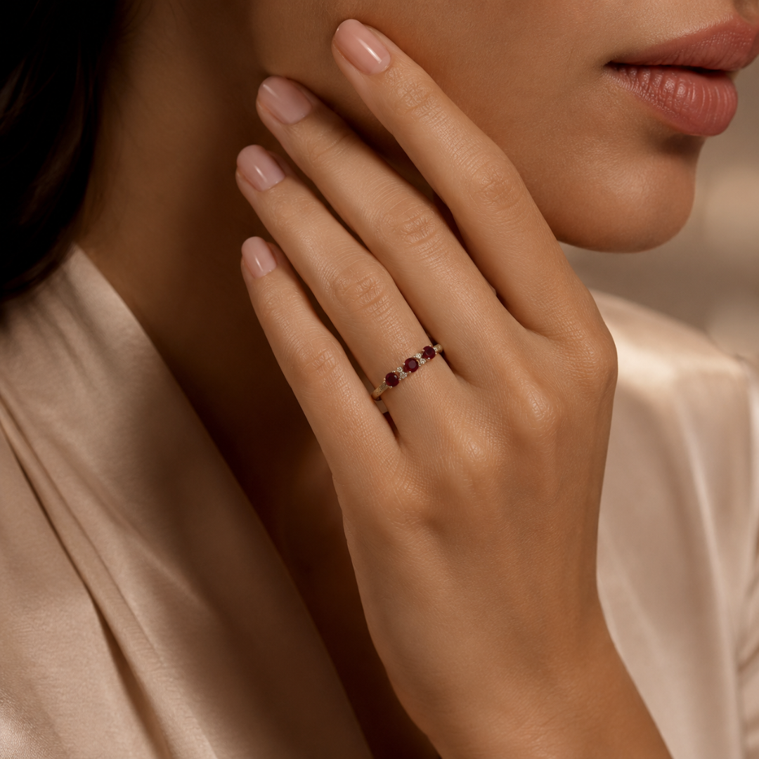 Burma Ruby & Diamond Trio Ring
