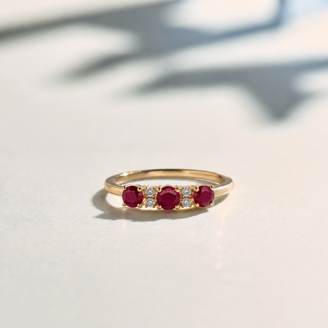 Burma Ruby & Diamond Trio Ring