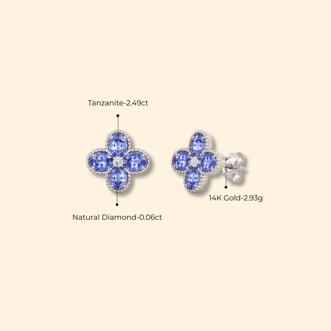 Tanzanite & Diamond Floral Stud Earrings