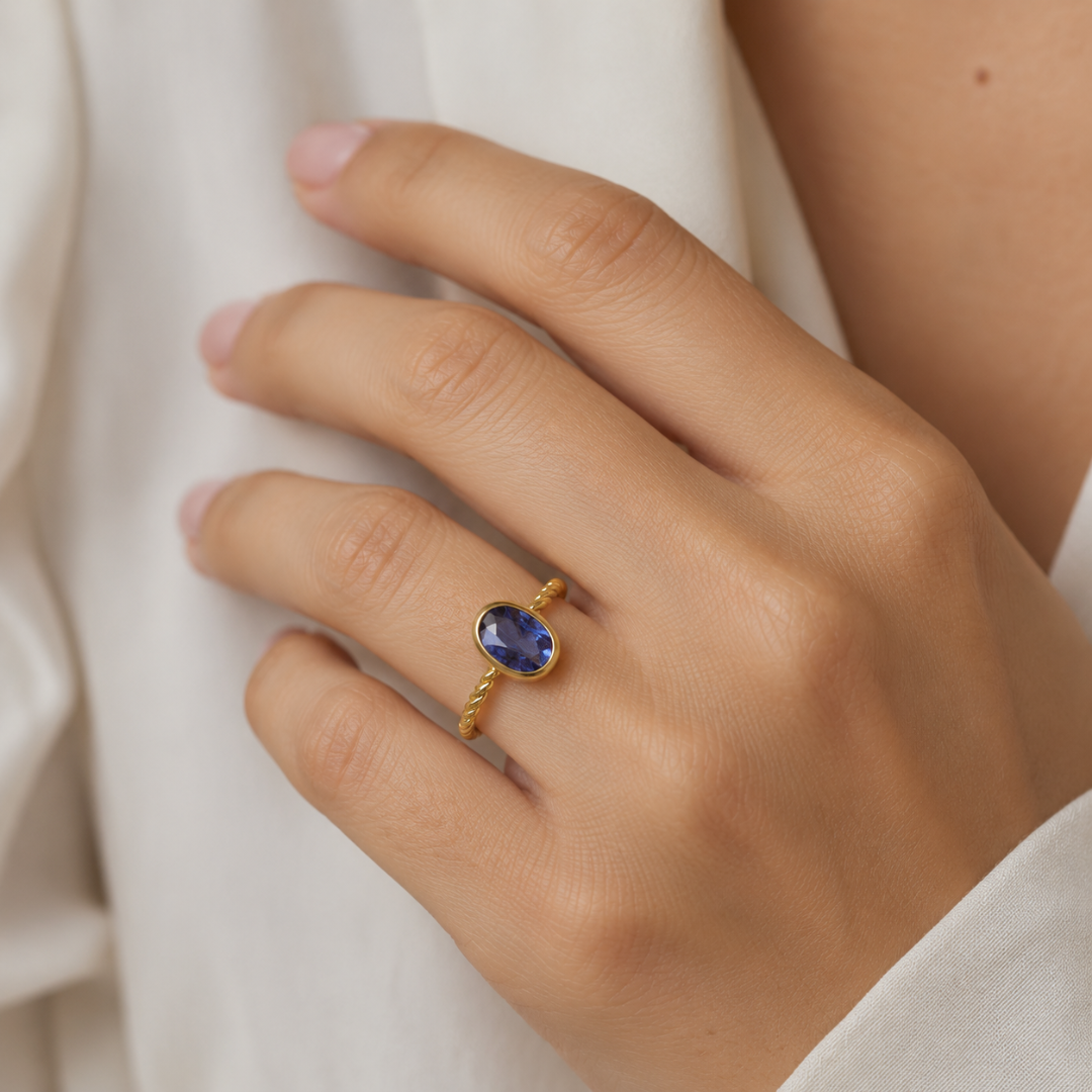 Oval Tanzanite Bezel Rope Band Ring