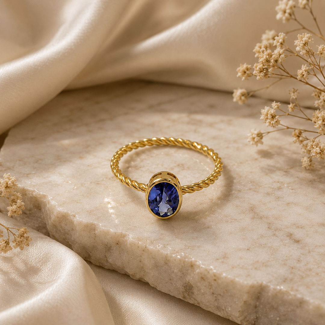 Oval Tanzanite Bezel Rope Band Ring