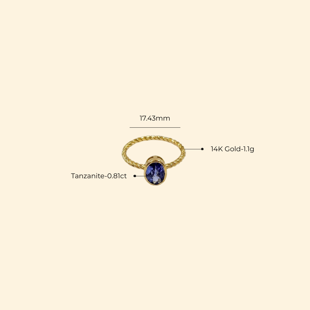 Oval Tanzanite Bezel Rope Band Ring