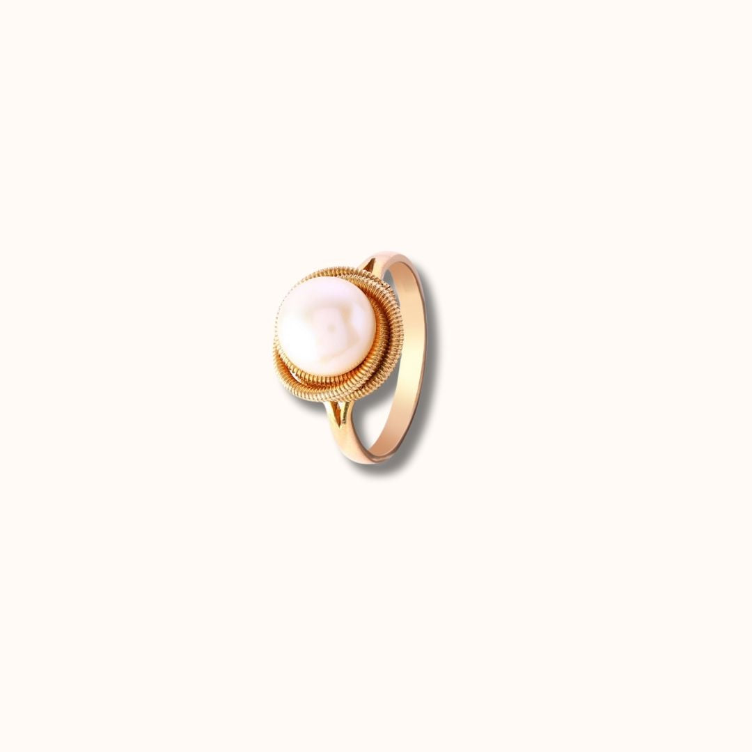 Twisted Gold Wire Pearl Ring