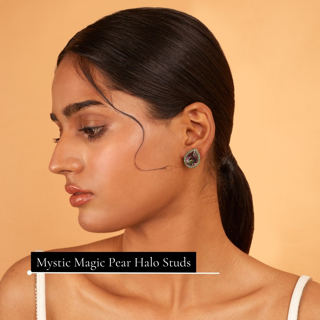 Mystic Magic Pear Halo Studs