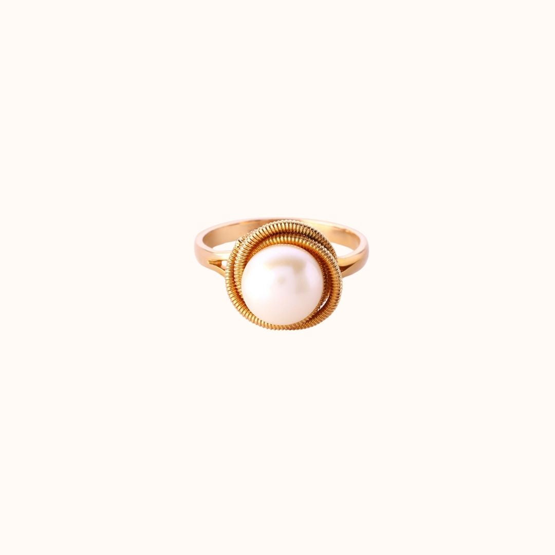 Twisted Gold Wire Pearl Ring