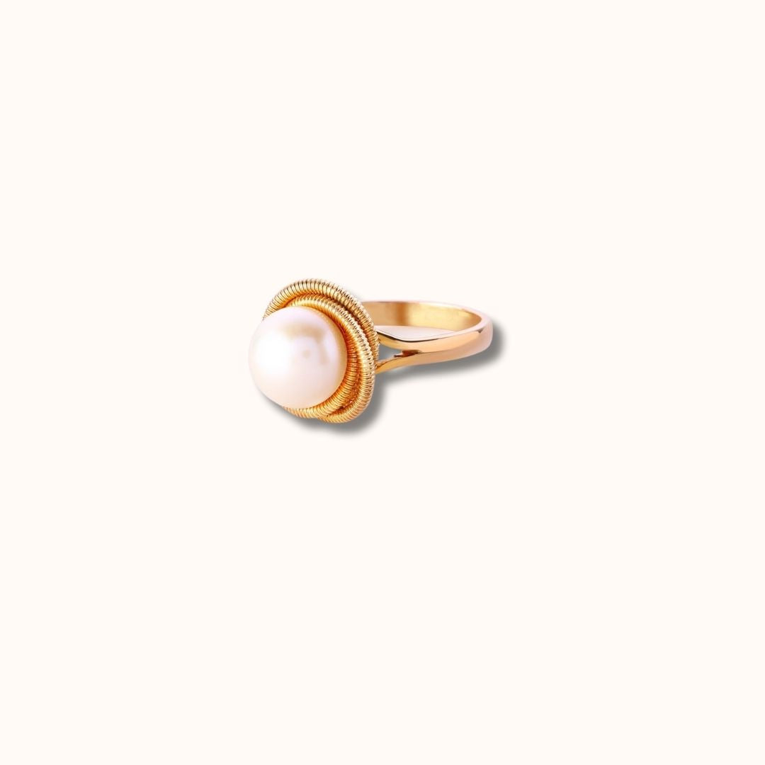 Twisted Gold Wire Pearl Ring