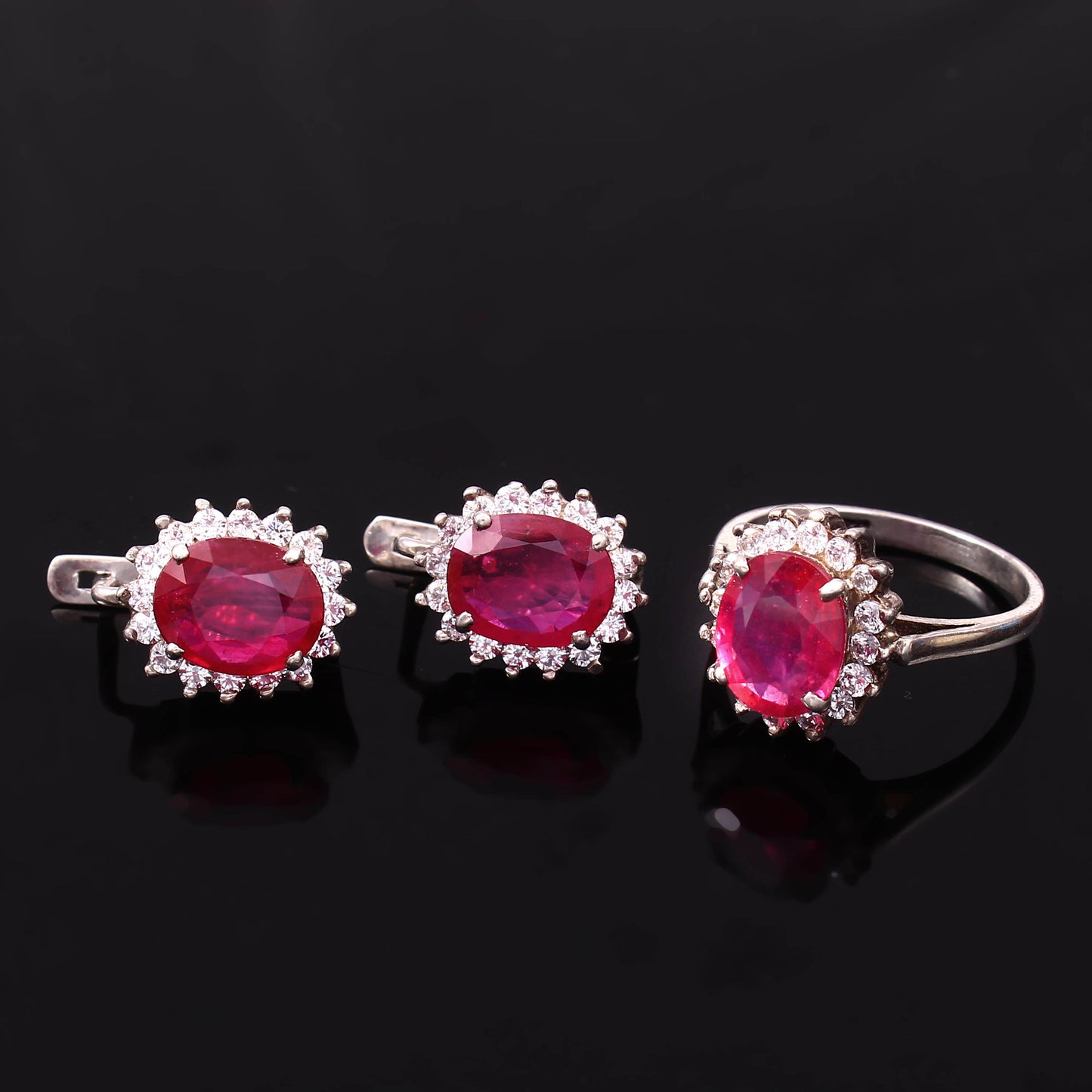 Oval Halo Ring & Earrings Set