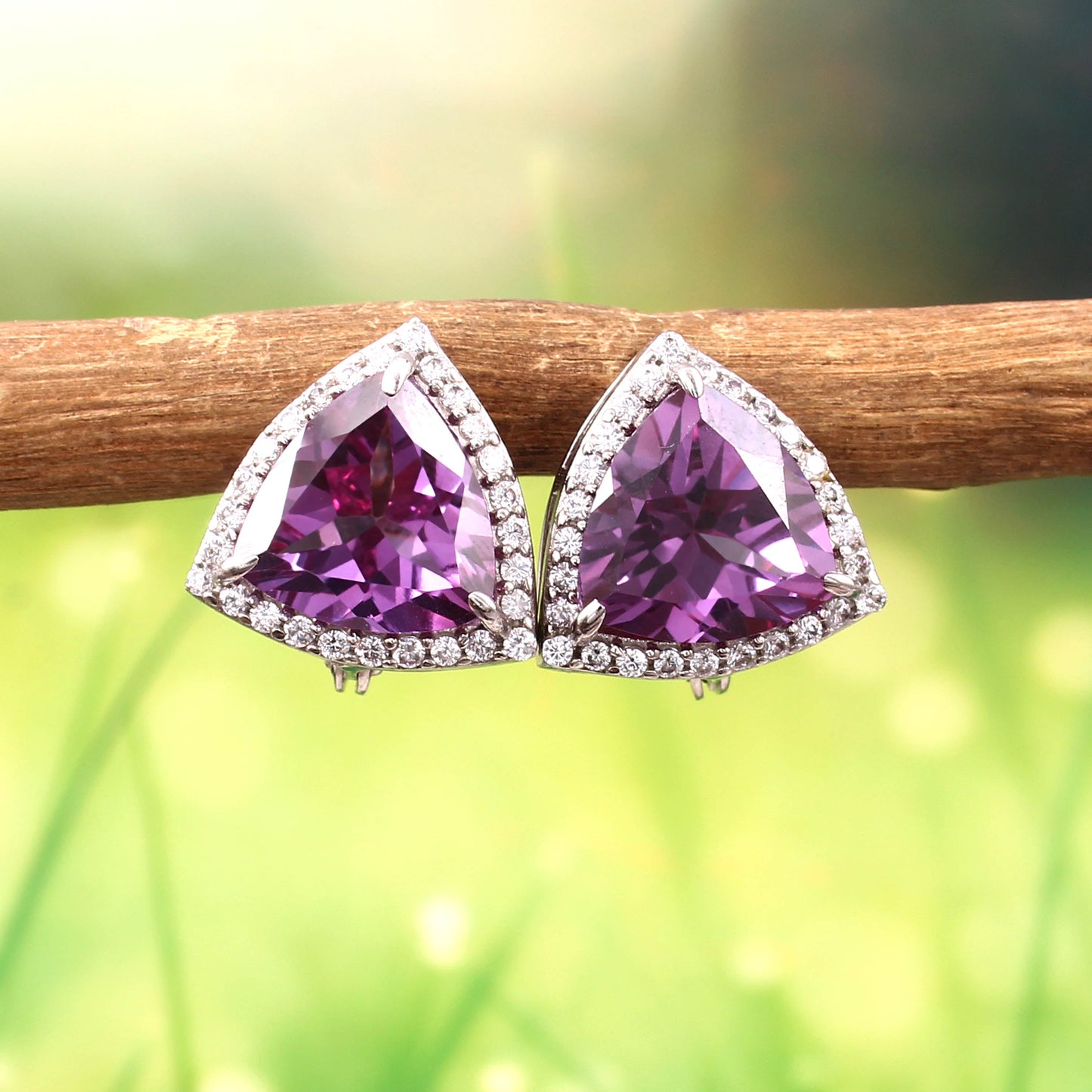 Trillion Halo Alexandrite Earrings