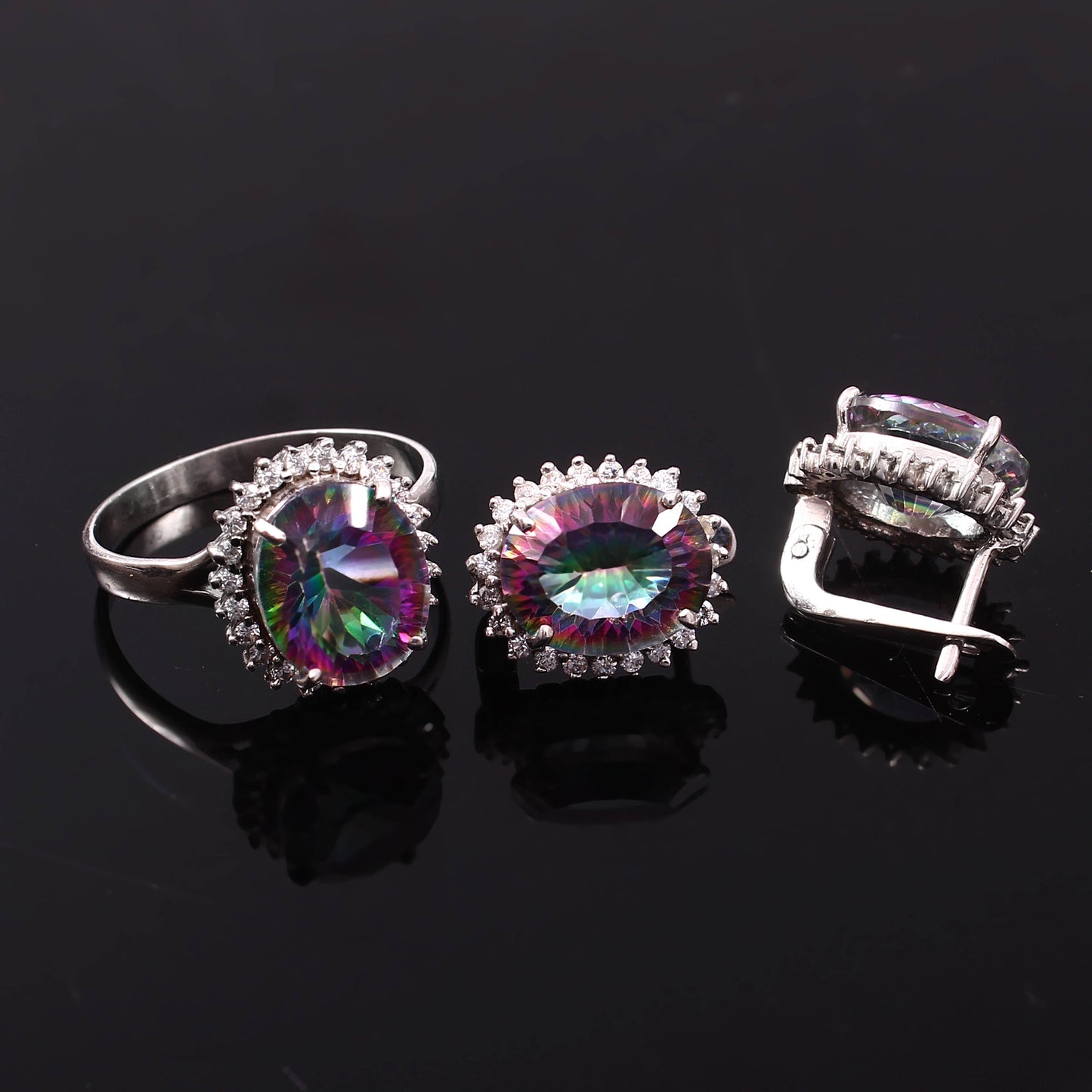 Oval Halo Ring & Earrings Set