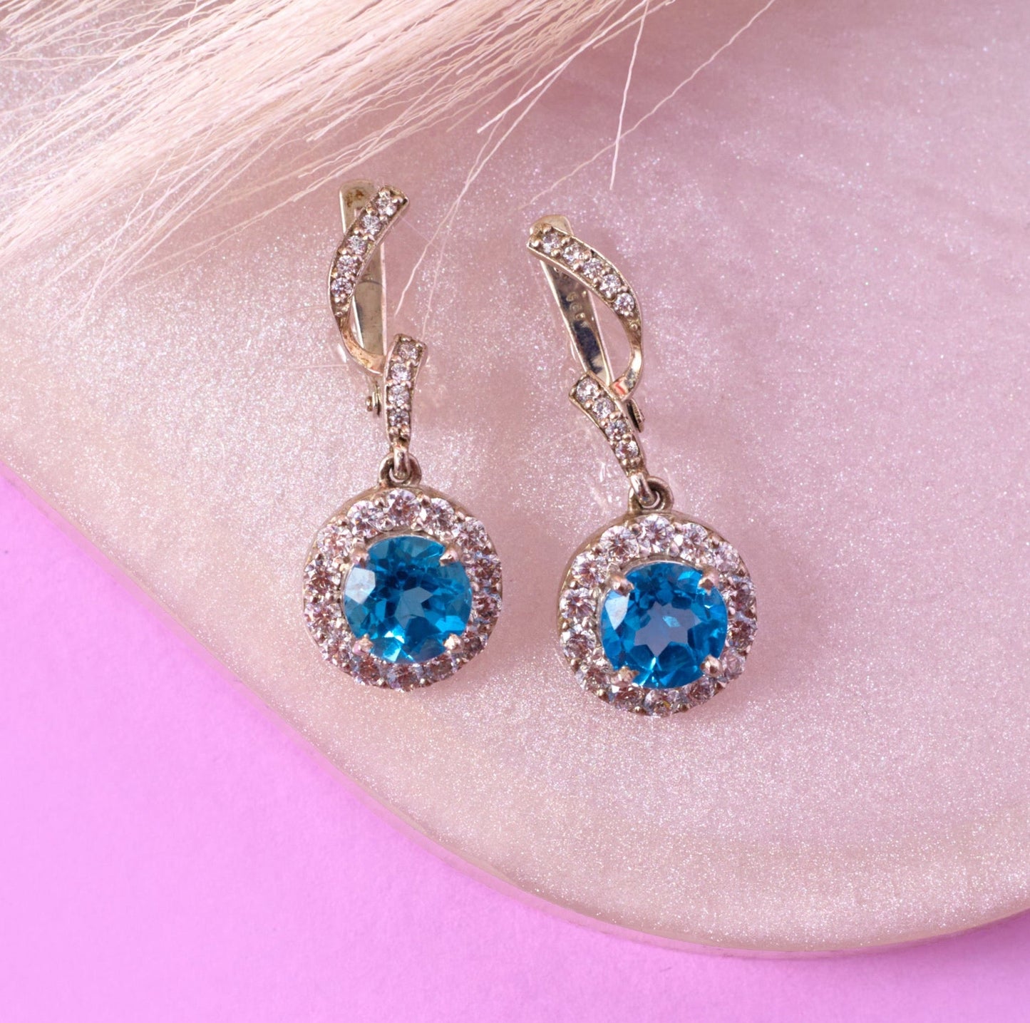 Classic Blue Topaz Swirl Dangle Earrings